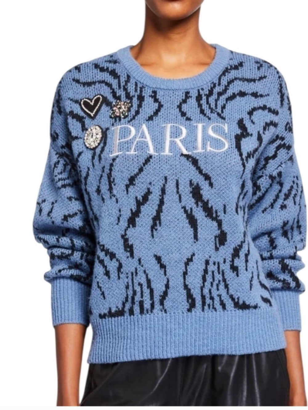 Cinq à Sept Paris Rhinestone Applique Wool Sweater Size Small